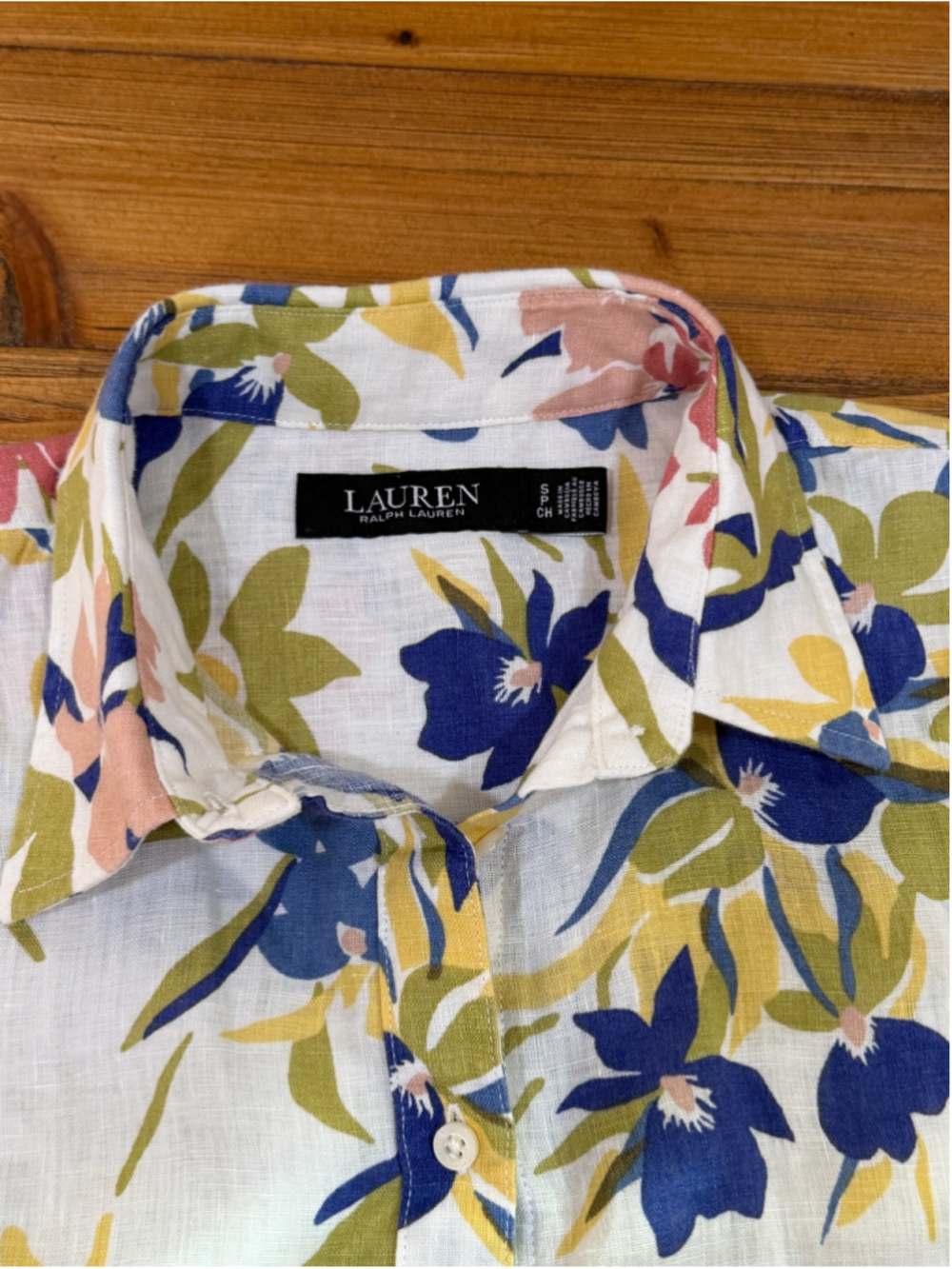 Lauren Ralph Lauren Floral 100% Linen Button Down Shirt Small - Picture 3 of 14